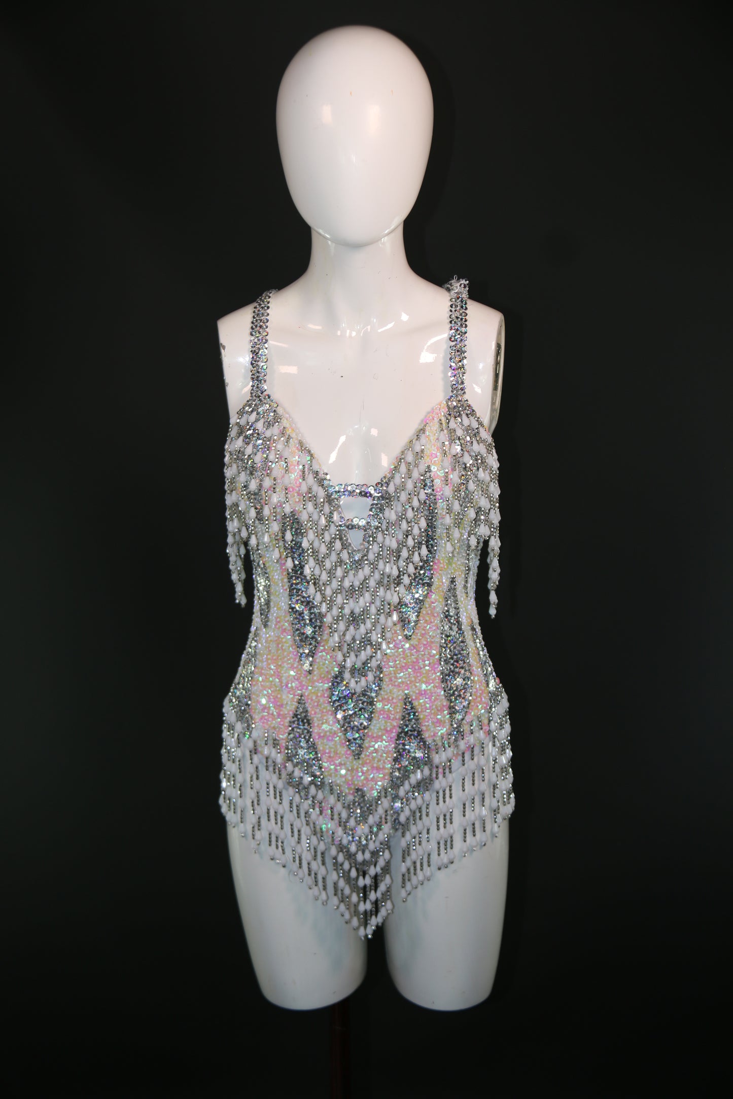 Silver White Deluxe Diamond Full Torso Showgirl Leotard