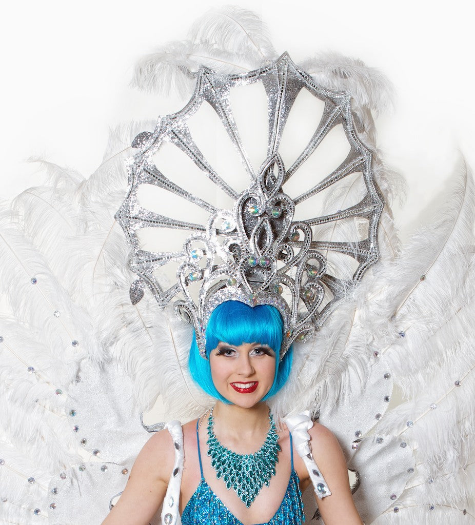 White Silver Indian Feather Diamonte Headdress