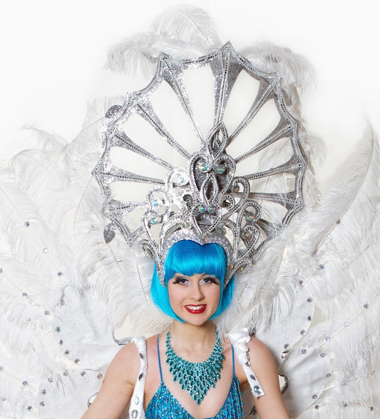 White Silver Indian Feather Diamonte Headdress