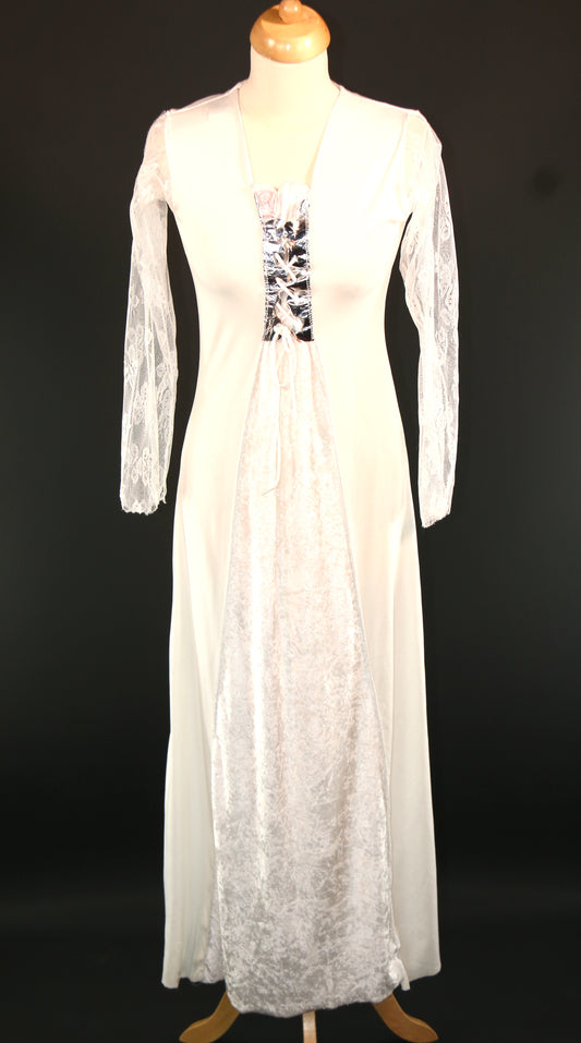 White Silver Lace Medieval Gothic Long Dress