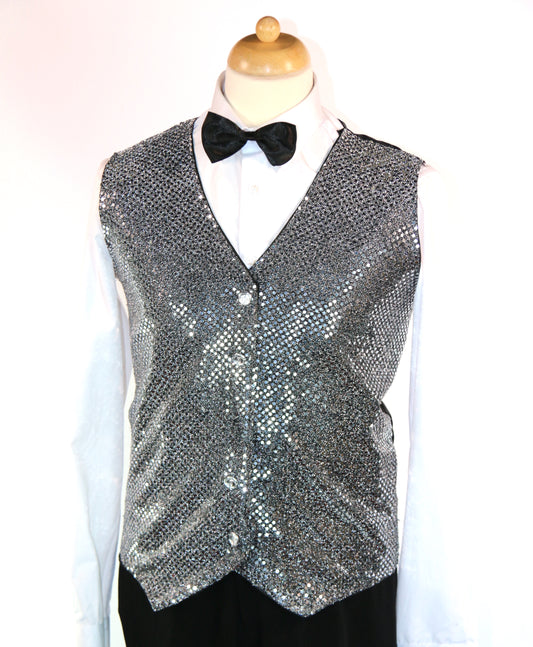 White Silver Showbiz Sequin Waistcoat