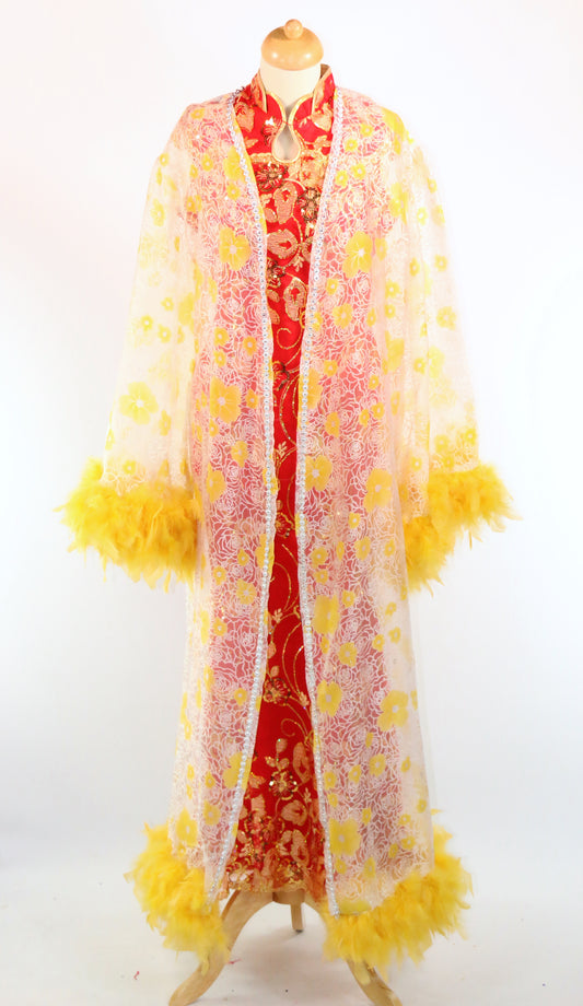 White Yellow Floral Dressing Gown Panto Deluxe